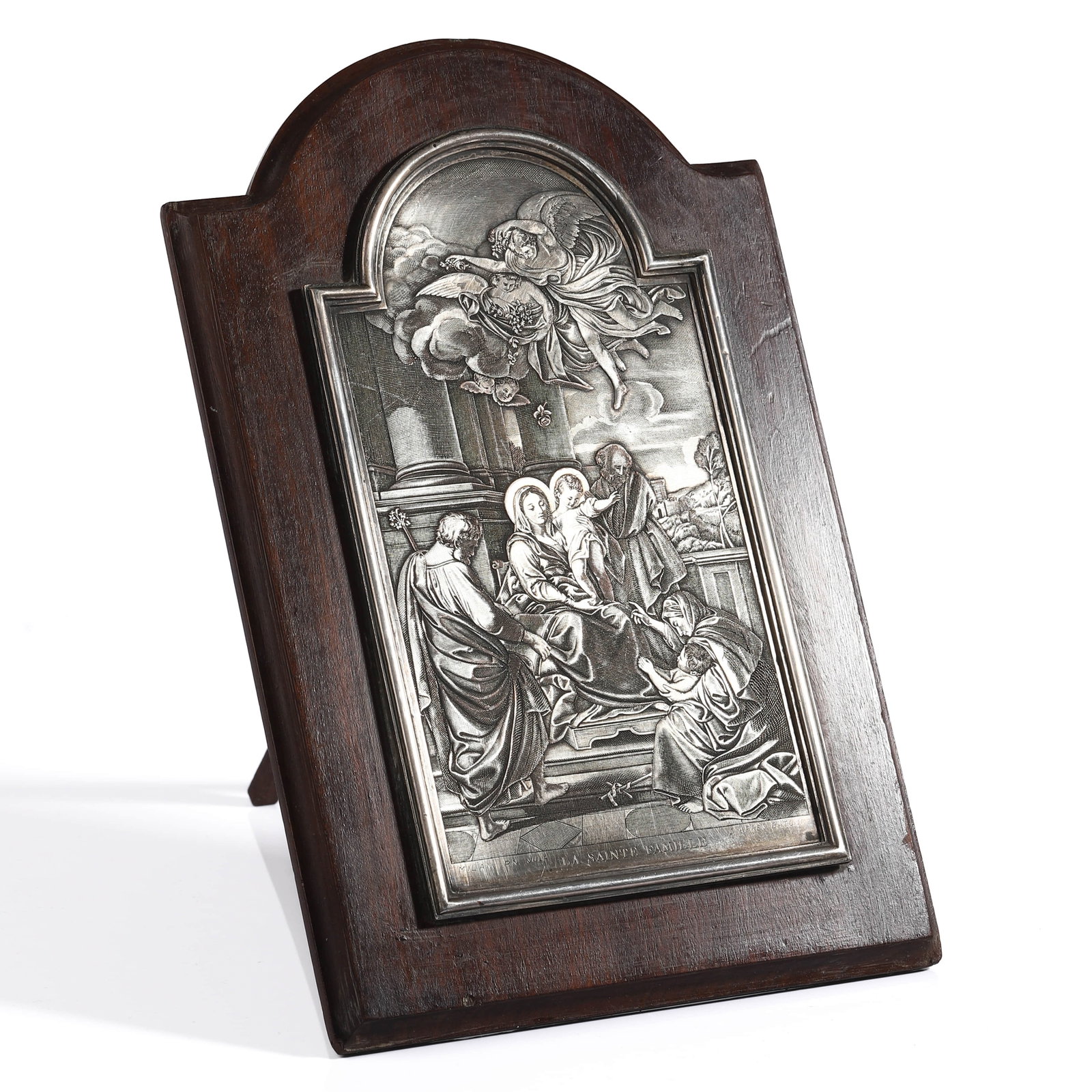 A CONTINENTAL SILVERED METAL RELIEF ICON, "THE NATIVITY OF THE VIRGIN," 19TH CENTURY (1 of 5)