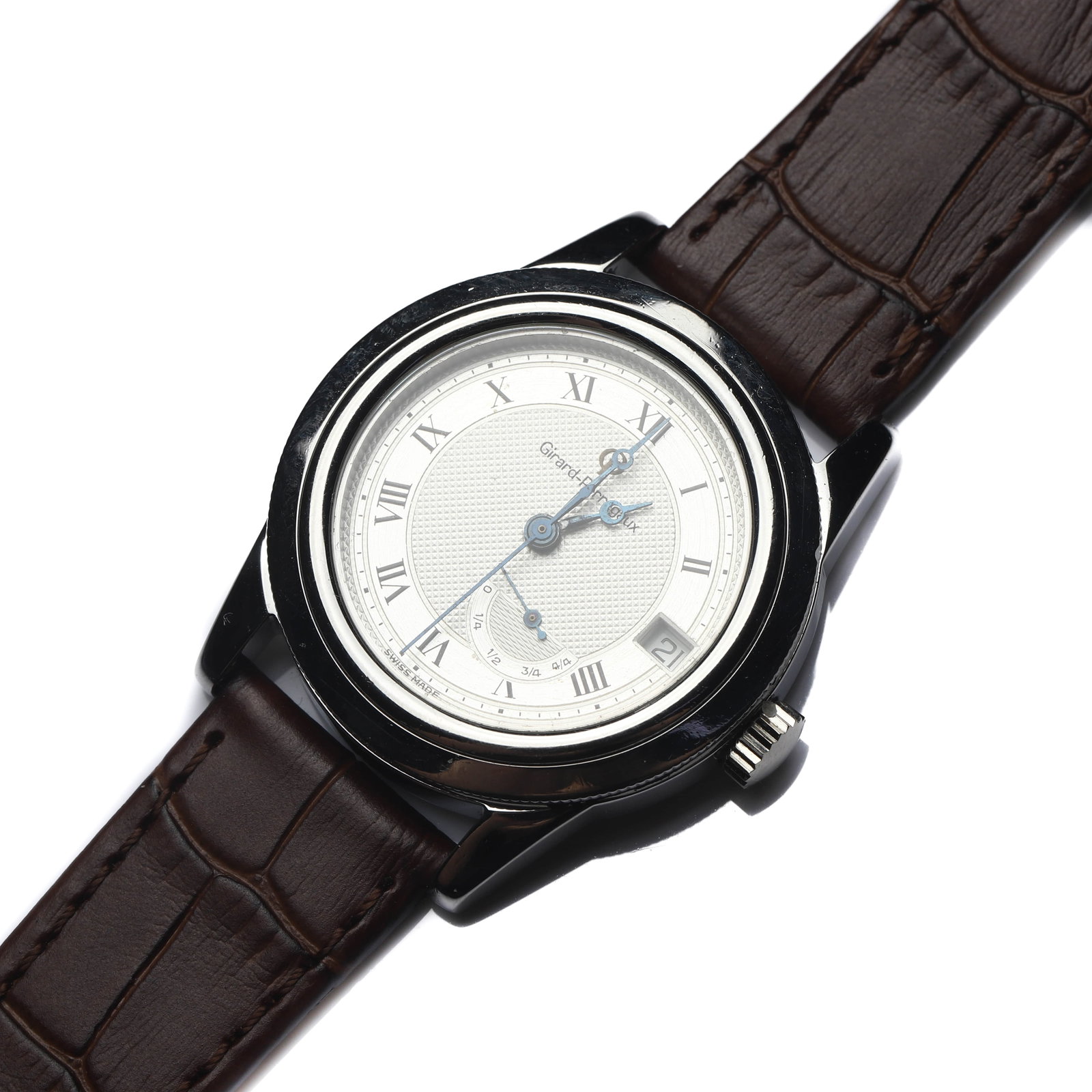 GIRARD-PERREGAUX GP90 WRISTWATCH: Dimensions Dial diameter: 1 7/16 in (36.7mm); Overall length: 9 1/4 in (23.5cm) Description A refined Girard-Perregaux GP90 wristwatch, showcasing classical Swiss design. The guilloché dial is