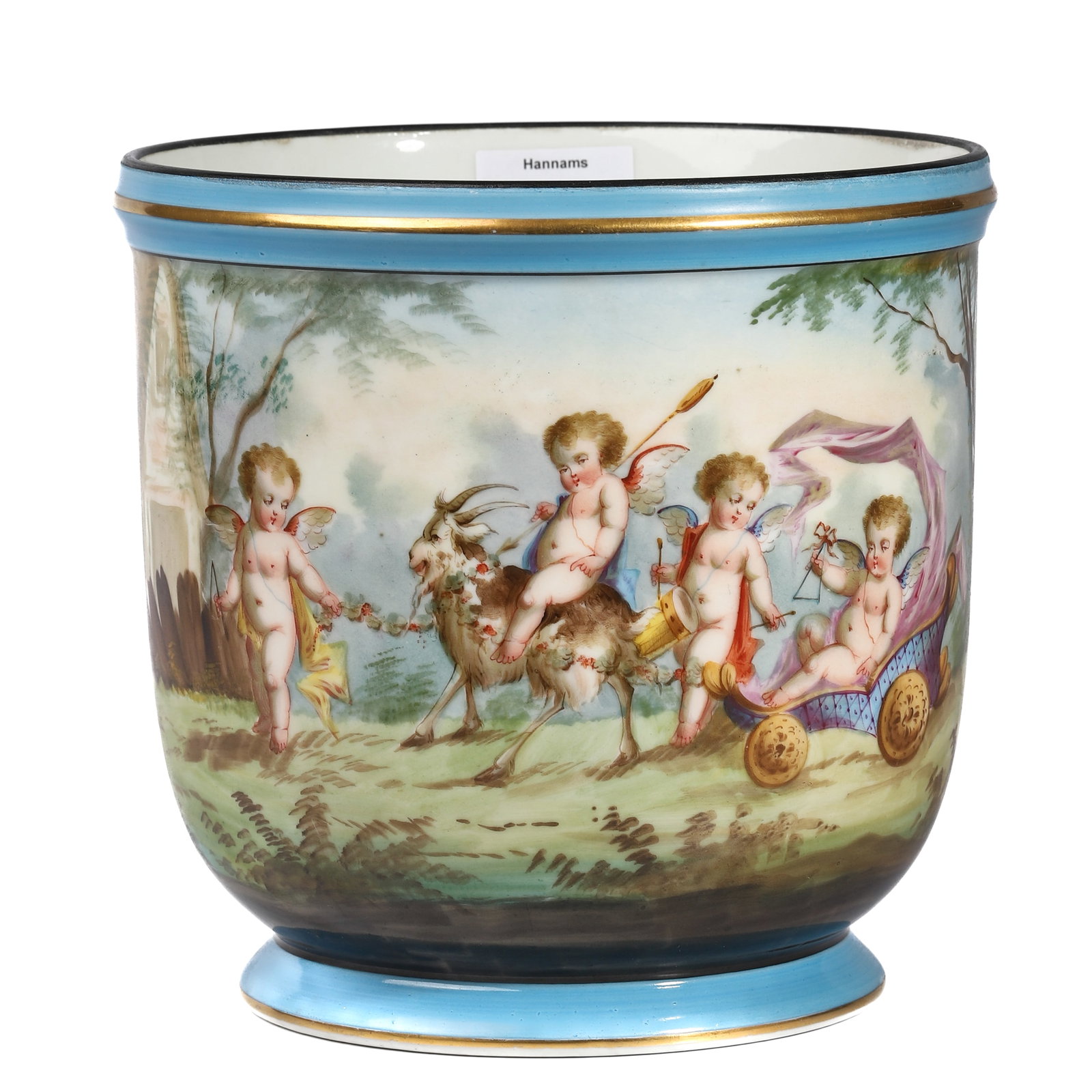 A CONTINENTAL PORCELAIN HAND-PAINTED CACHE POT, SÈVRES STYLE, LATE 19TH CENTURY (1 of 7)