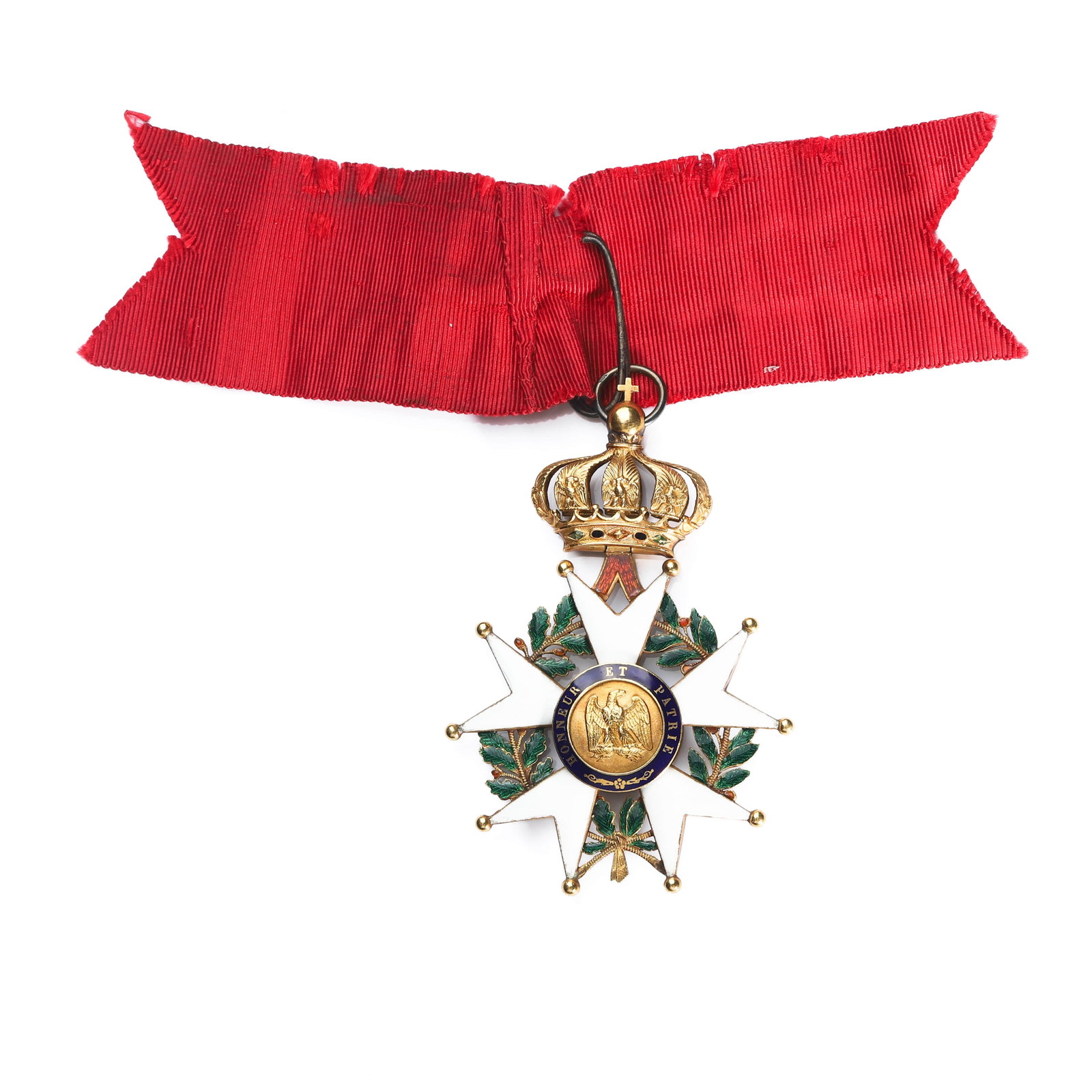 FRENCH LEGION OF HONOUR ORDER, KNIGHT’S BADGE: Dimensions Height: 3 1/2 in (9 cm); Width: 2 3/8 in (6 cm); Weight: 48.3 g. Description This impressive and early example of the French Légion d’Honneur represents a Knight’s badge, executed in