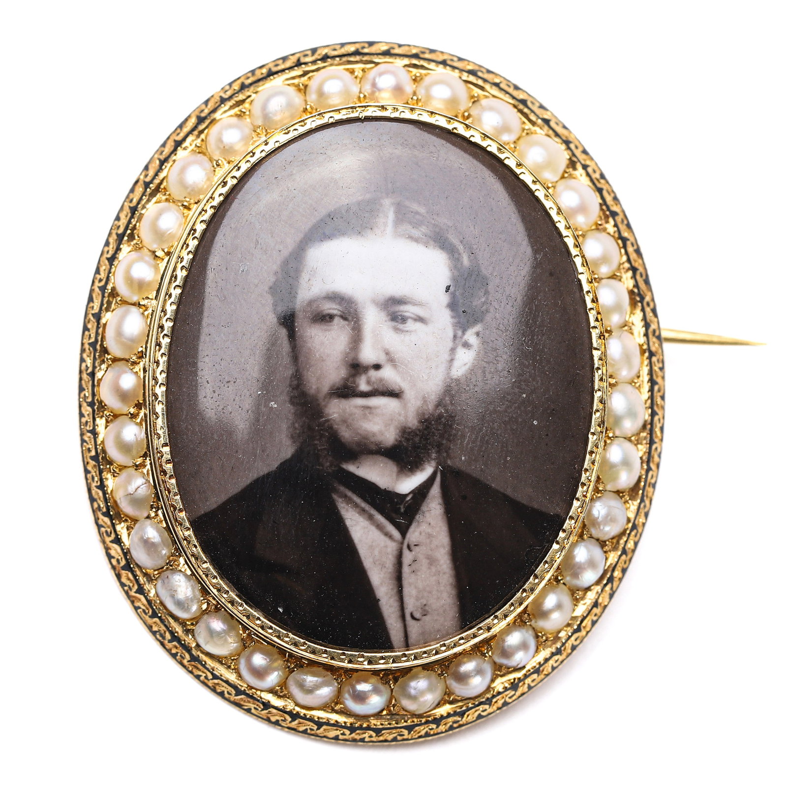 VICTORIAN BRITISH CUSTOMIZED NOBLE BROOCH, 1837-1901.: Dimensions: 1 11/16 x 1 7/16 in (4.3 x 3.6 cm); Weight: 13.3 g; Period: 1837-1901.This exquisite brooch features a miniature enameled portrait of Prince Albert, consort of Queen Victoria. The frame is