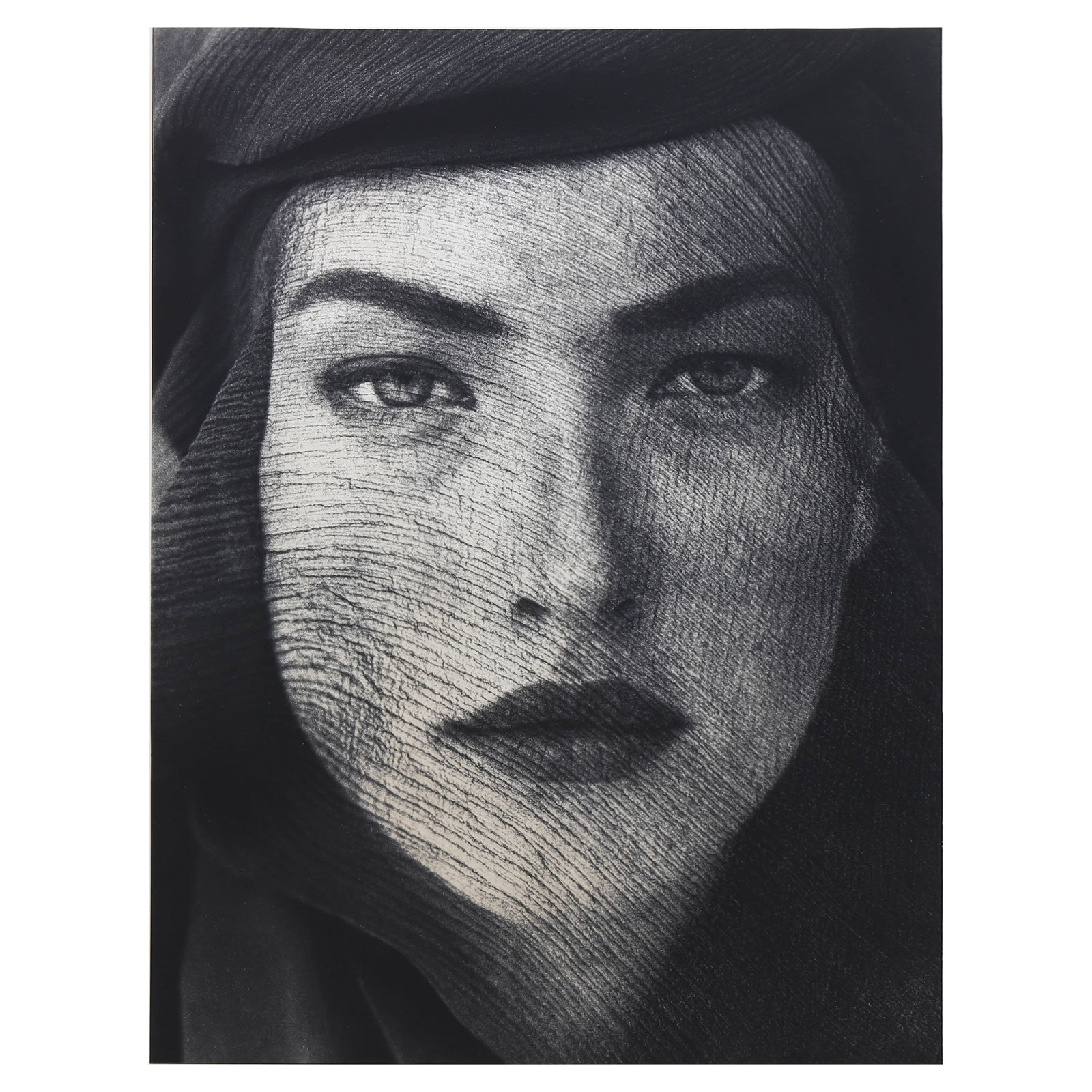 HERB RITTS (1952–2002)TATJANA, VEILED HEAD, JOSHUA TREE: Artist HERB RITTS (1952–2002) Title TATJANA, VEILED HEAD, JOSHUA TREE Medium Silver gelatin print, mounted on board Signature Signed and stamped on verso Dimensions Photograph: 14 1/2 × 19 in. (36.