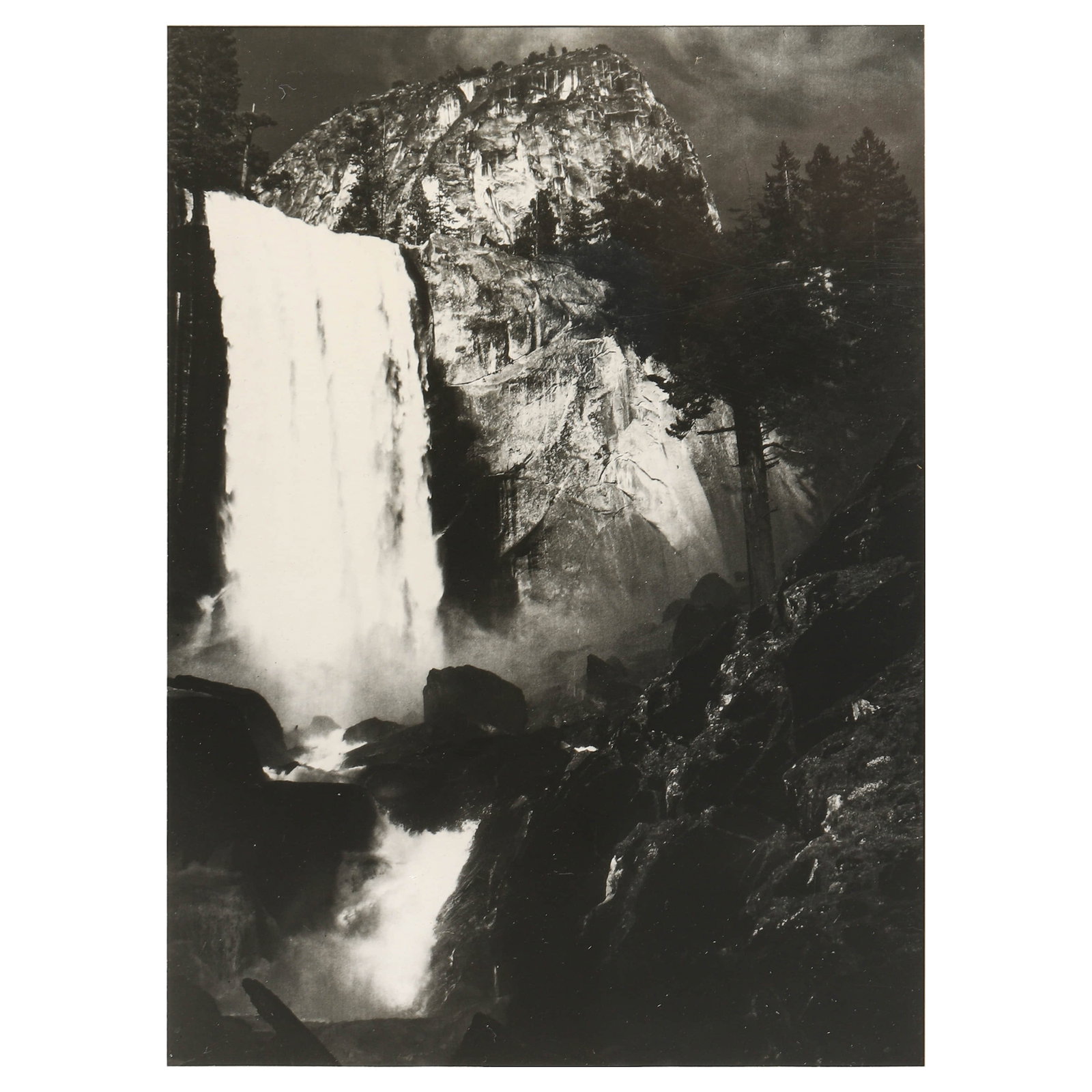 ANSEL ADAMS (1902–1984), VERNAL FALL, YOSEMITE NATIONAL PARK, CALIFORNIA: Artist Ansel Adams Title VERNAL FALL, YOSEMITE NATIONAL PARK, CALIFORNIA Medium Silver gelatin print, mounted on board Signature Signed in pencil, lower right recto Dimensions Image 6.85 × 9.41 in. (