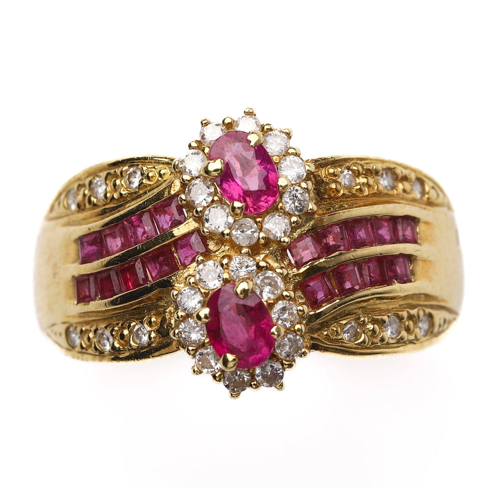 RETRO 18K GOLD RUBY AND DIAMOND RING - 2