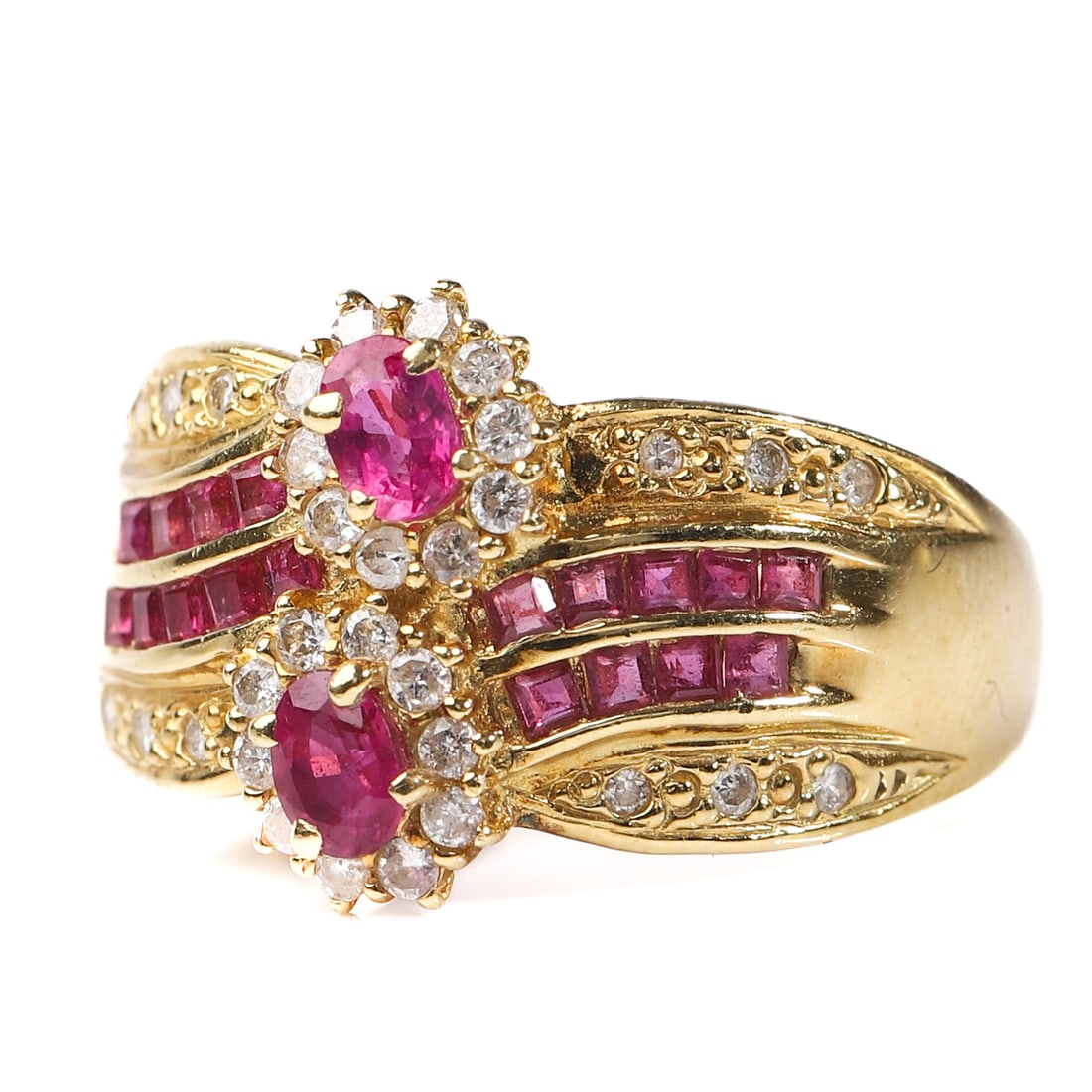 RETRO 18K GOLD RUBY AND DIAMOND RING - 3