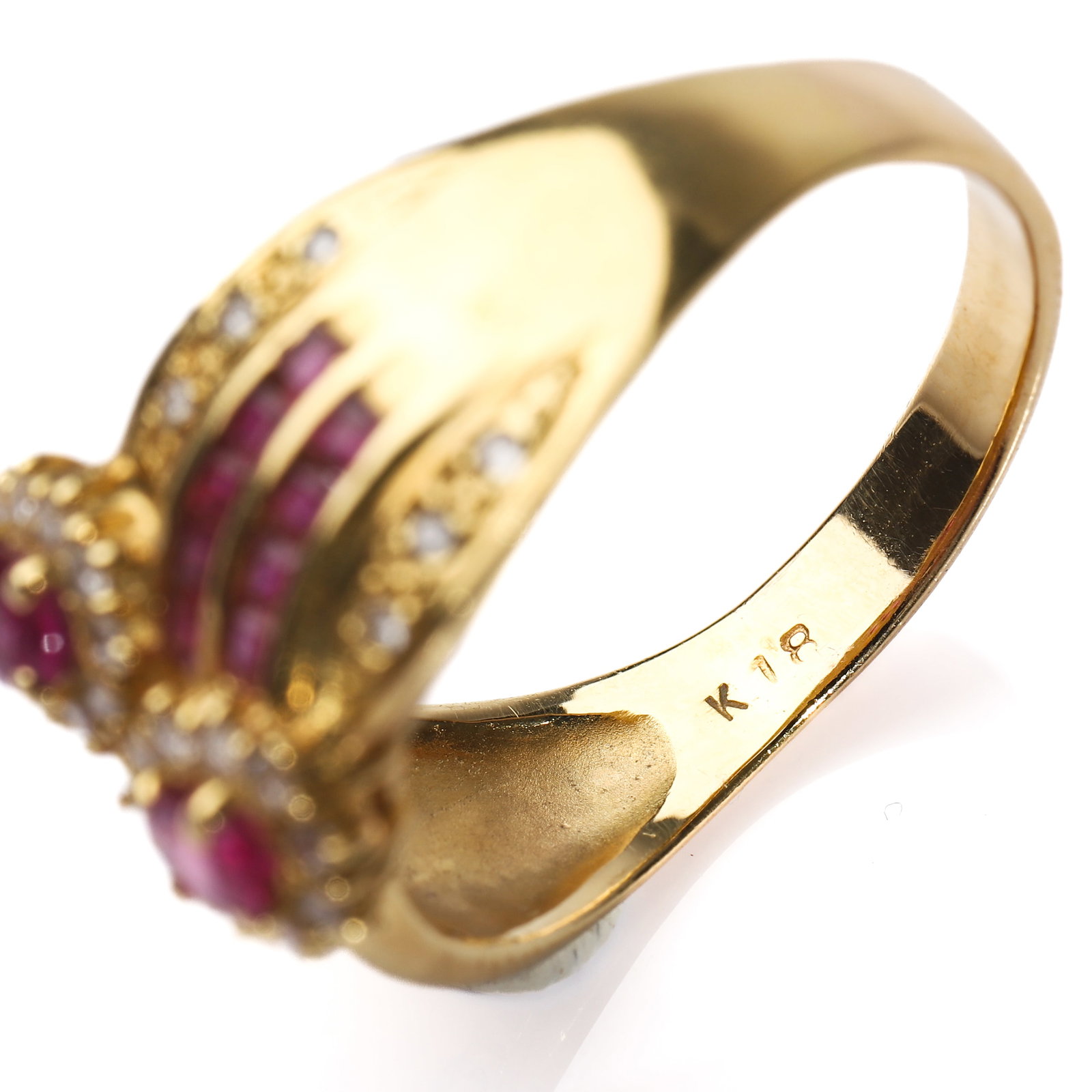 RETRO 18K GOLD RUBY AND DIAMOND RING - 5