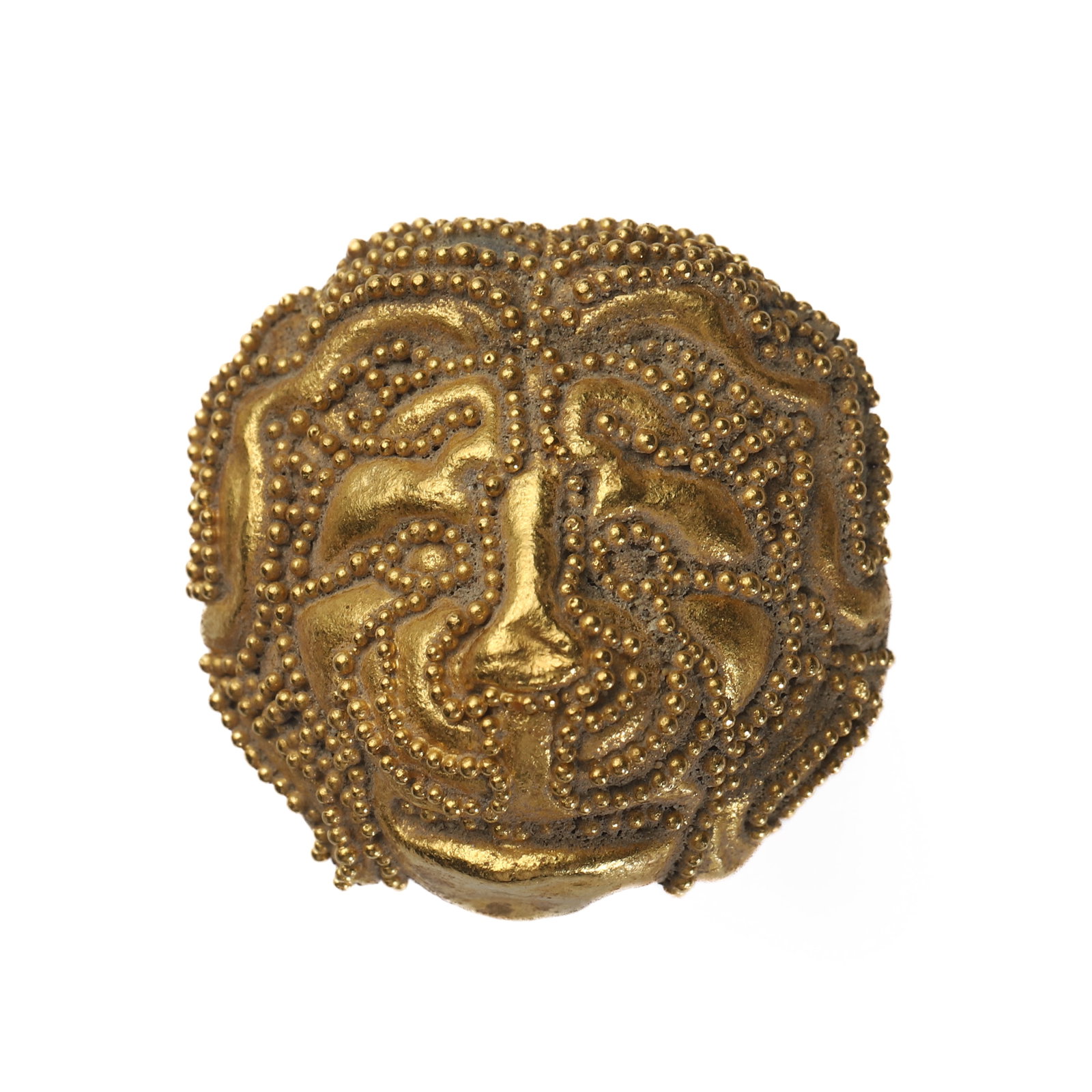 AN ANCIENT ROMAN GOLD LION GRANULATION RING: Dimensions Hong Kong Size 12 Weight 9.82g Description An Ancient Roman gold ring dating to the Roman period, circa 753 B.C.A.D. 476. The ring is finely modeled with a lion motif, symbolizing strength,