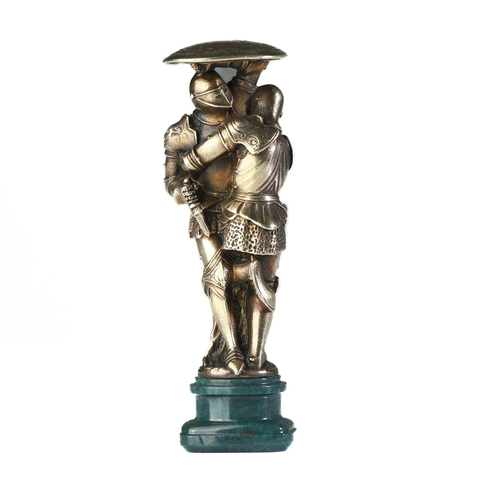 GEORGIAN PERIOD SPANISH MARQUIS HERALDIC SEAL, SILVER-GILT, BLOODSTONE INTAGLIO, CIRCA 1714â€“1837: Dimensions Height 3 7/16 in. (87 mm) Width 7/8 in. (22 mm) Length 1 1/16 in. (27 mm) Weight 90.5g Description A rare Georgian period Spanish aristocratic heraldic wax seal, dating to circa 1714â€��