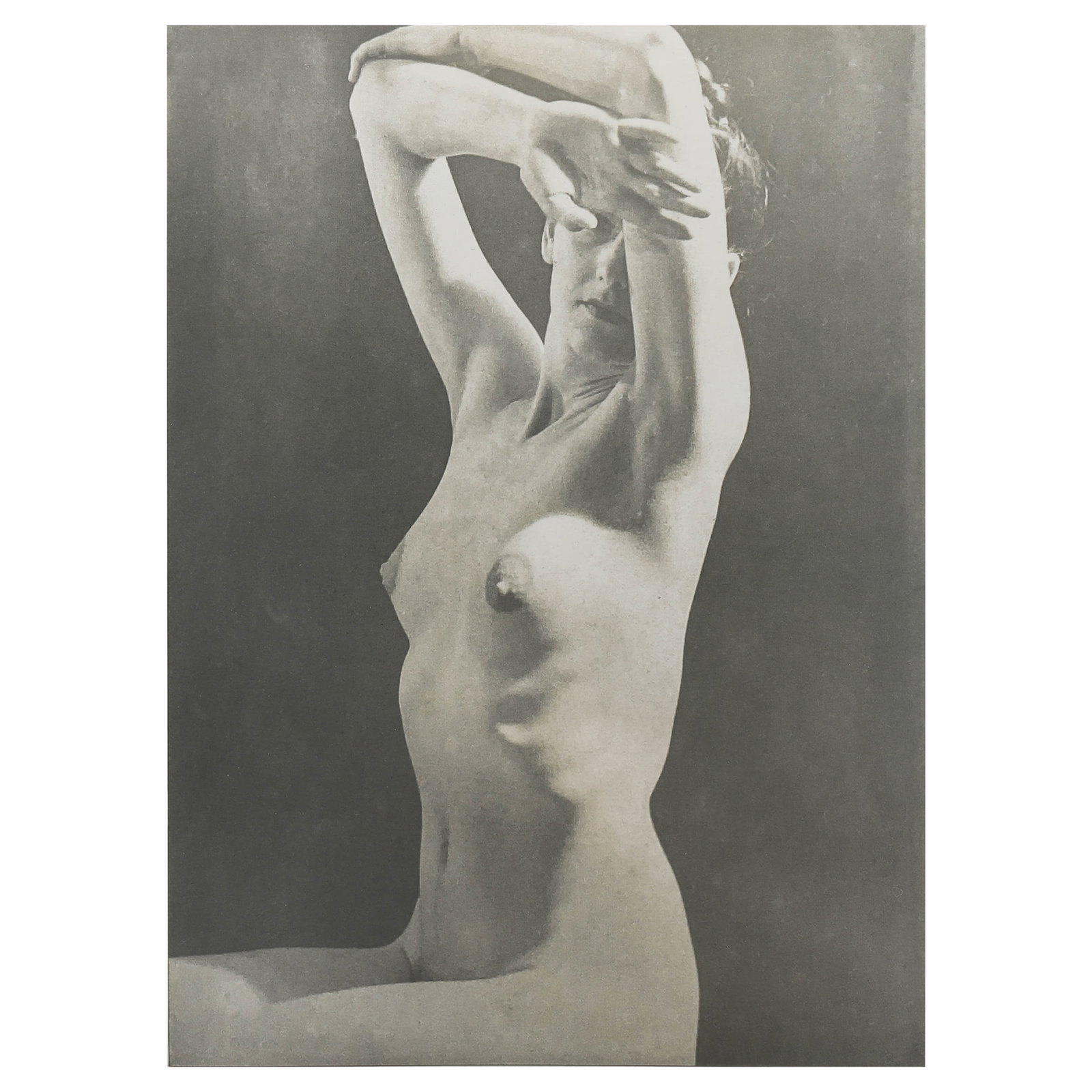 MAN RAY (1890â€“1976), NUDE WITH RAISED ARMS: Artist Man Ray Title Nude with Raised Arms Medium Silver gelatin print, mounted on board Signature Signed on recto Dimensions Photograph: 7 1/8 Ã— 9 7/8 in. (18.2 Ã— 25.1 cm) Frame: 15 3/4 Ã—
