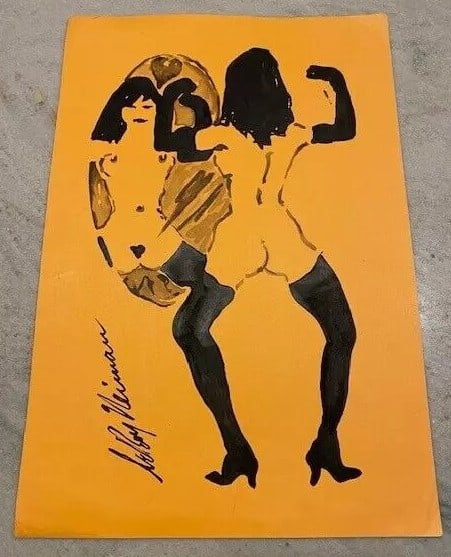 LeRoy Neiman -Femlin Self Admires after Workout: Artist: LeRoy Neiman (1921-2012) Medium & Surface: Watercolor on Paper Subject: Playboy Magazine Femlin Admires Self After Workout Condition: Very Good Size: 12"x 8" Produced: Circa 2000's Condition- 