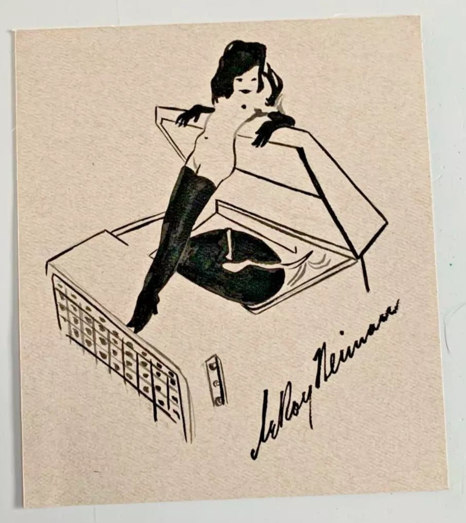 LeRoy Neiman Femlin Loves Her Record Player Signed Watercolor Drawing: Artist: LeRoy Neiman (1921-2012) Medium & Surface: Watercolor on Paper Subject: Playboy Magazine Femlin Loves Her Record Player Condition: Very Good Size: 7"x 8" Condition- Very Good