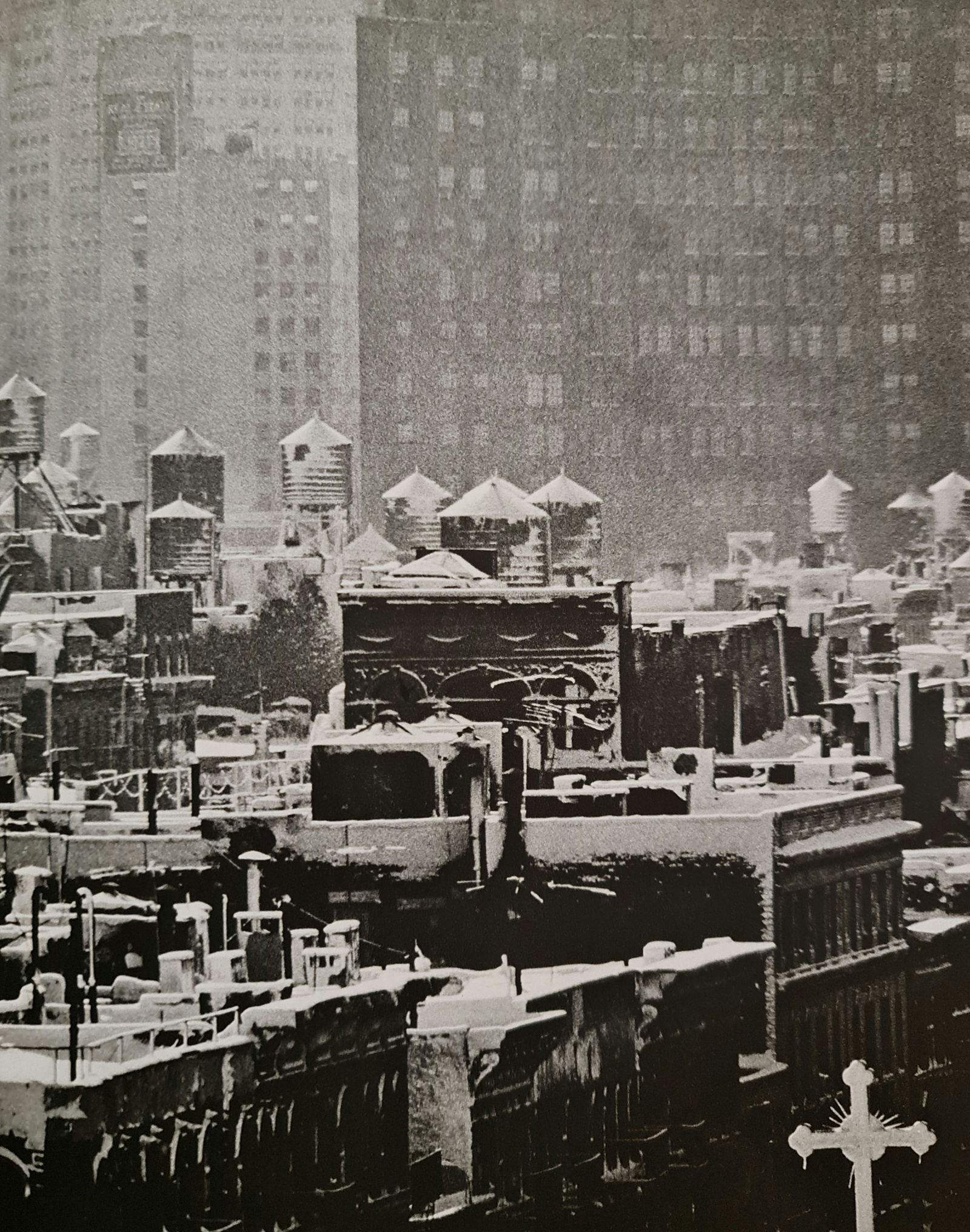 André Kertész, Above buildings in Winter, New York, 1969: Photographer: André Kertész, born Andor Kertész, was a Hungarian-born photographer known for his groundbreaking contributions to photographic composition and the photo essay. Subject: Above buildin