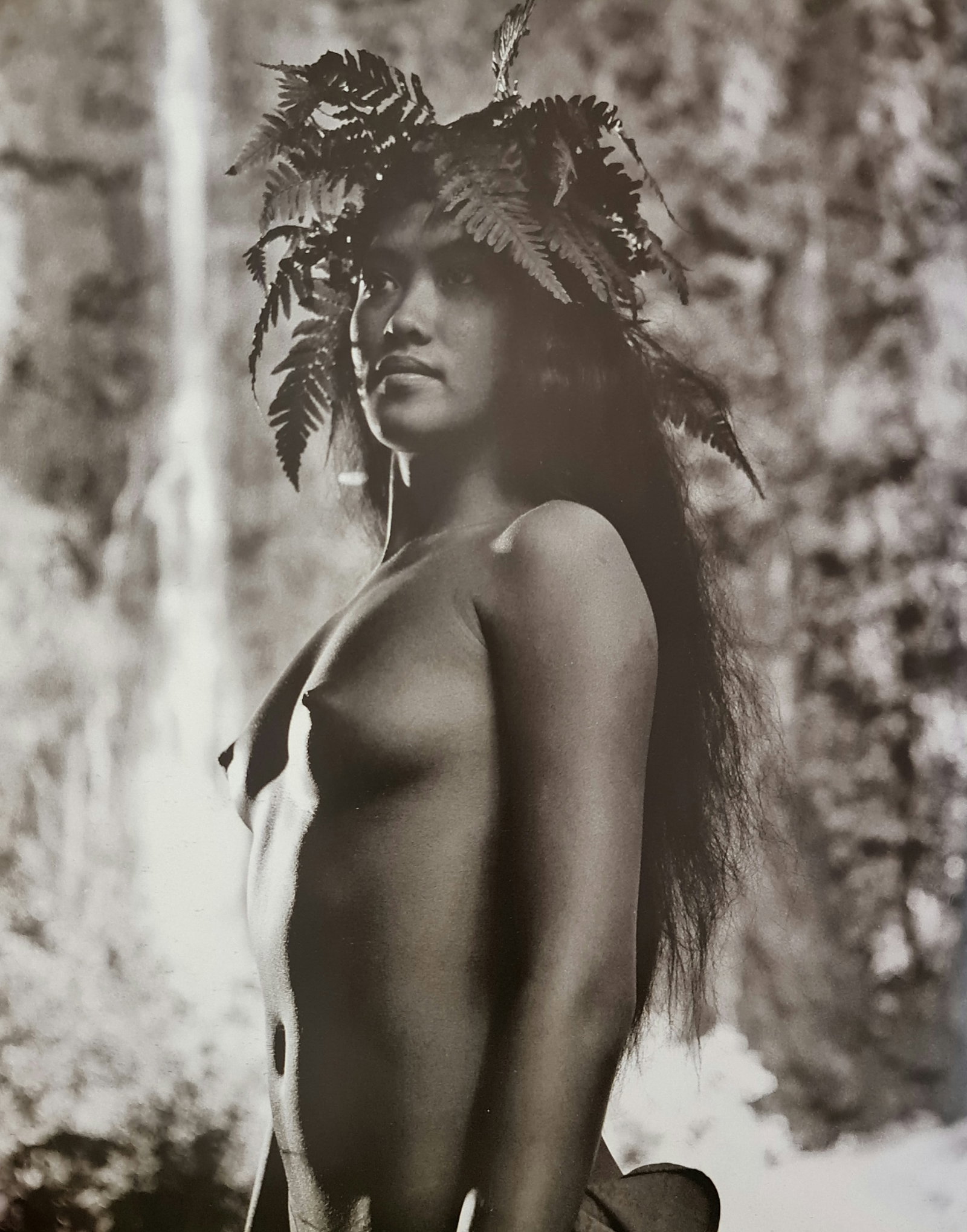 Adolphe Sylvain, Half Naked Woman Poses In Front Of Waterfall, 1946: Photographer: Adolphe Sylvain (1920-1991), was a French-Tahitian photographer, best known for his black-and-white photographs of Tahiti and Tahitian models. Subject/Title: Tahiti Date Of Negative: 194