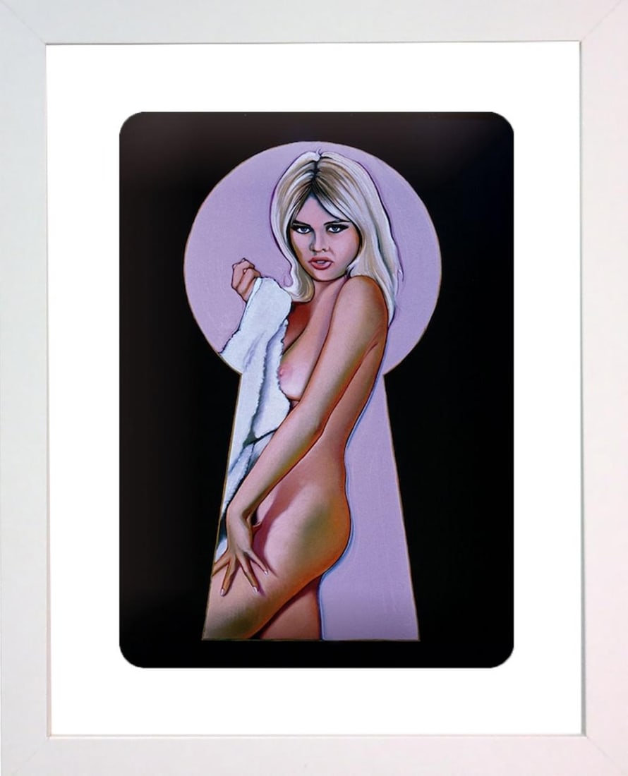 Mel Ramos, 'Peekaboo' 2006, Enamel print on aluminum, Framed: Artist: MEL RAMOS (American, b. 1935) Title: 'Peekaboo' Year: 2006 Enamel print on aluminum Image: 6 x 4 inches (15.2 x 10.2 cm) Framed: 14 x 12 inches Published by Galerie der Moderne, Mains, Germany