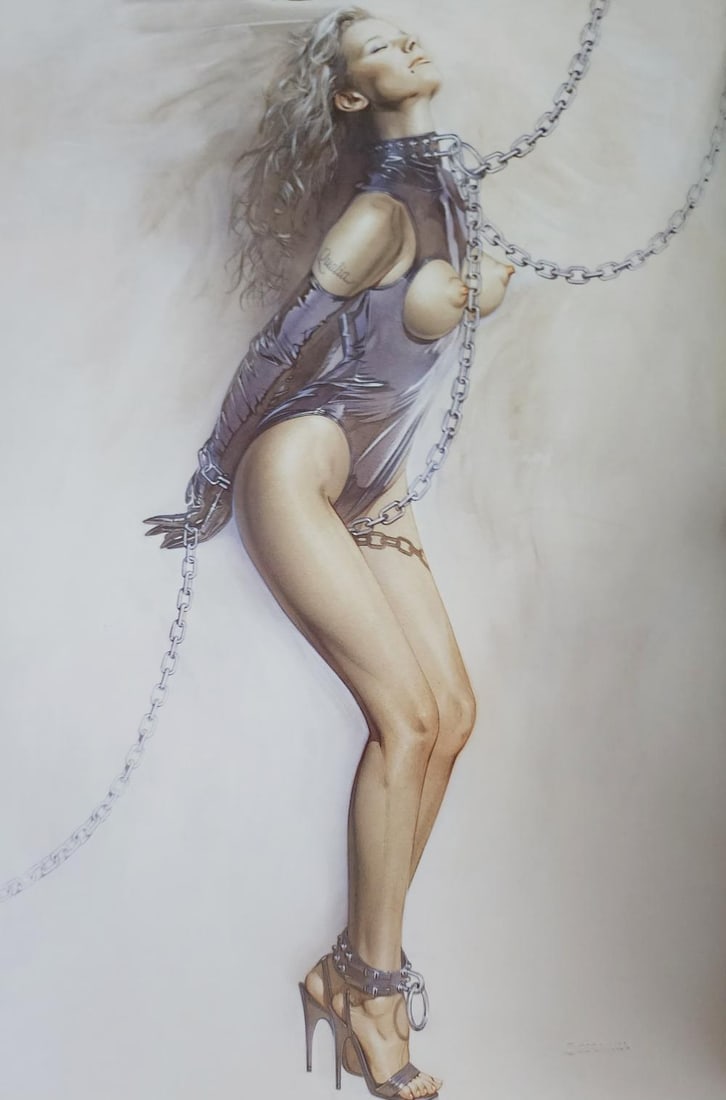 Hajime Sorayama 'Untitled' 2002 Offset Lithograph, Matted: Hajime Sorayama Untitled Medium: Offsetlithograph Image Size: 12 X 8.5 Matted Size: 16 X 14 Print Date: 2002 In excellent condition A certificate of Authenticity is included