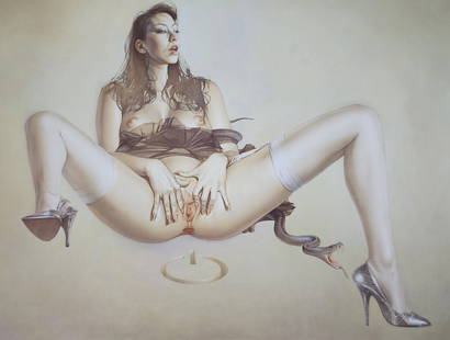 Hajime Sorayama 'Untitled' 2002 offset lithograph: Hajime Sorayama Untitled Medium: Offsetlithograph Image Size: 12 X 8.5 Matted Size: 16 X 14 Print Date: 2002 In excellent condition A certificate of Authenticity is included