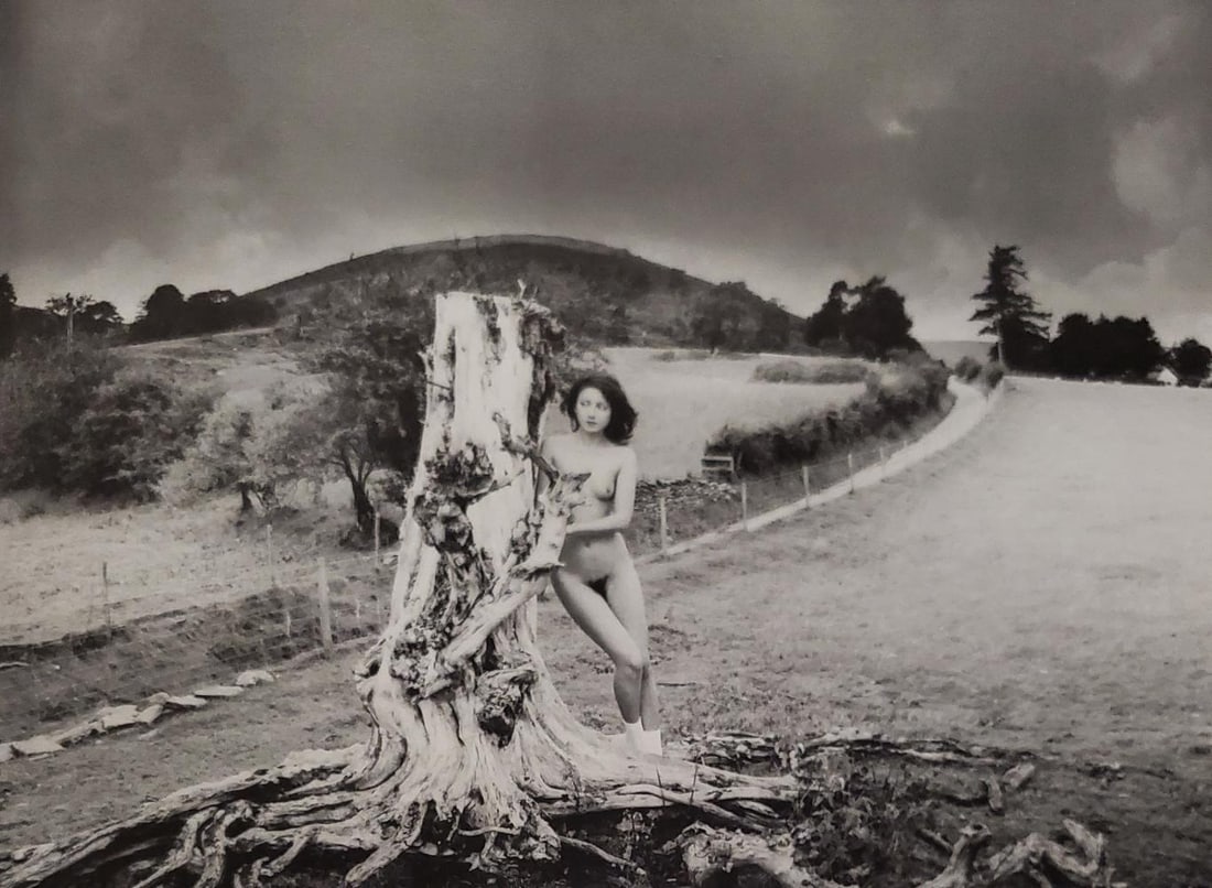 John Swannell, Nude with Big Stump, 1980's: Photographer: John Swannell was born in 1946. After leaving school at 16, he worked first as an assistant at Vogue Studios and then assisted David Bailey for four years before setting up his own studi