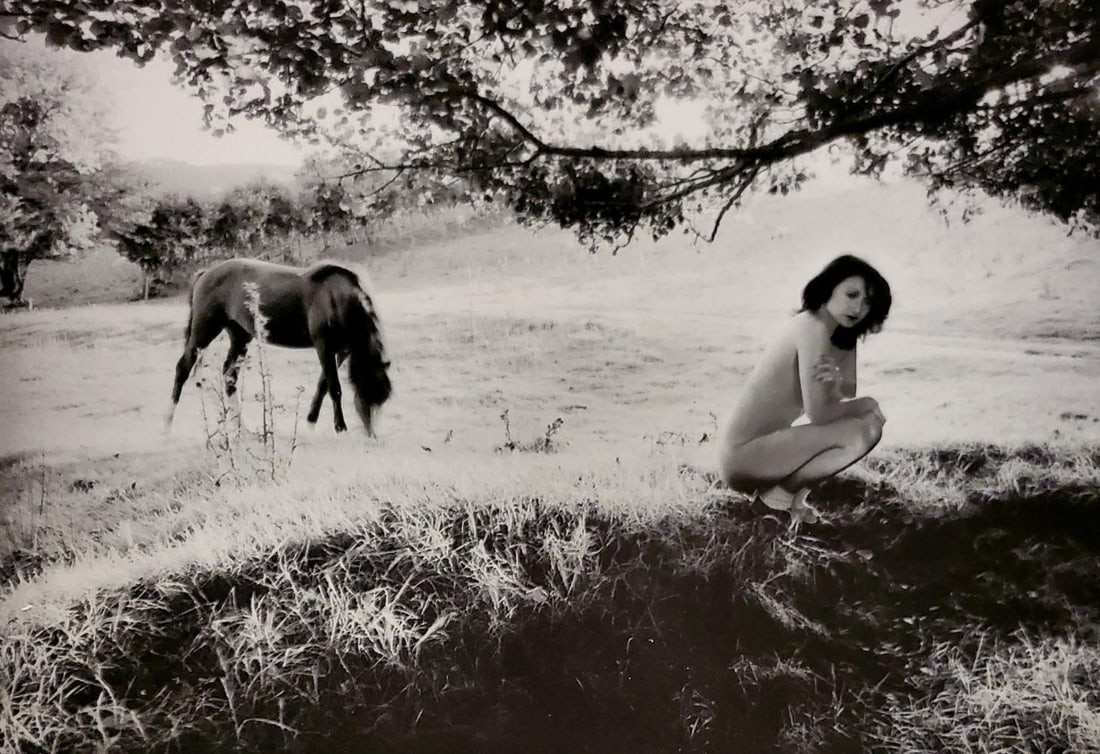 John Swannell, Nude with Horse, 1980's: Photographer: John Swannell was born in 1946. After leaving school at 16, he worked first as an assistant at Vogue Studios and then assisted David Bailey for four years before setting up his own studi