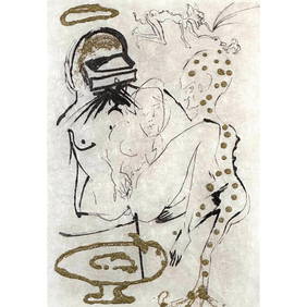Salvador Dali, 'Les Amours Jaunes Duel with Camelias', Signed Limited Edition Etching (1 of 4)