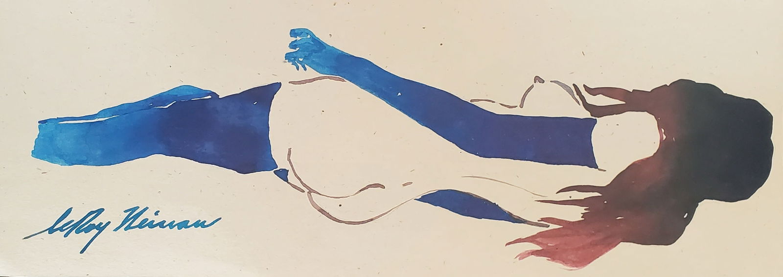 LeRoy Neiman,  Playboy Femlin in Blue Boots, Original Signed Watercolor Drawing (1 of 2)