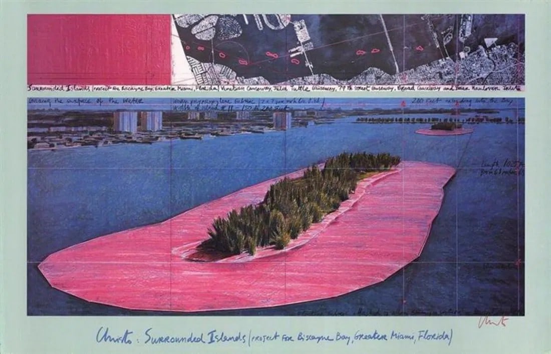 CHRISTO 'Surrounded Islands-Horizontal - 1982', HAND SIGNED OFFSET LITHOGRAPH (1 of 1)