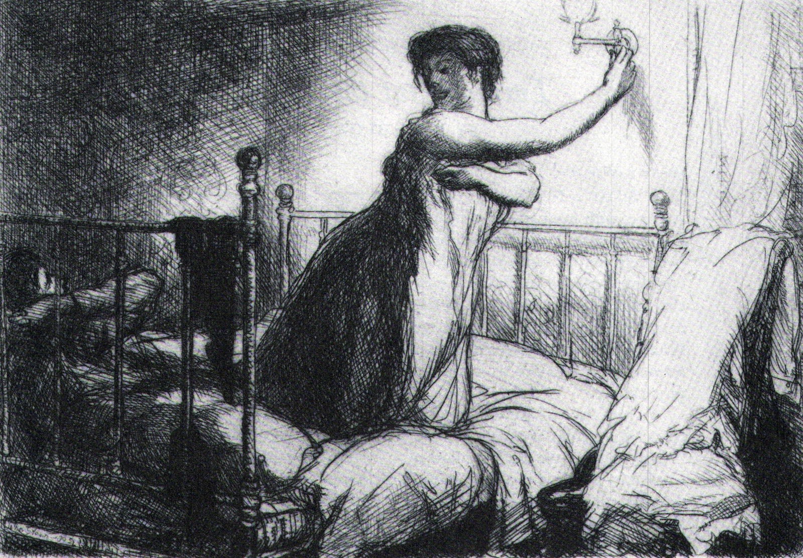 John Sloan, Turning Out the Light,1905: Artist: John Sloan Title: Turning Out the Light Date Of Negative: 1905 Type Of Print: Vintage Photogravure/Lithograph, Printed from the original plate Date Of Print: 1939 (82 years old print) Paper: M