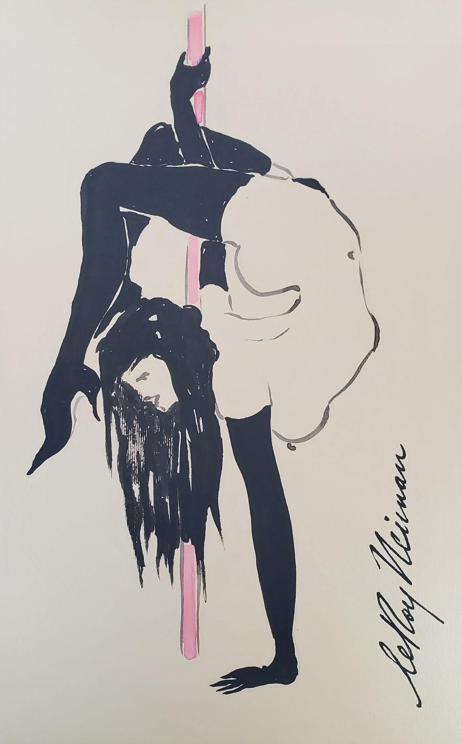 LeRoy Neiman, Playboy Femlin works the pole II, Original Signed Watercolor Drawing (1 of 2)