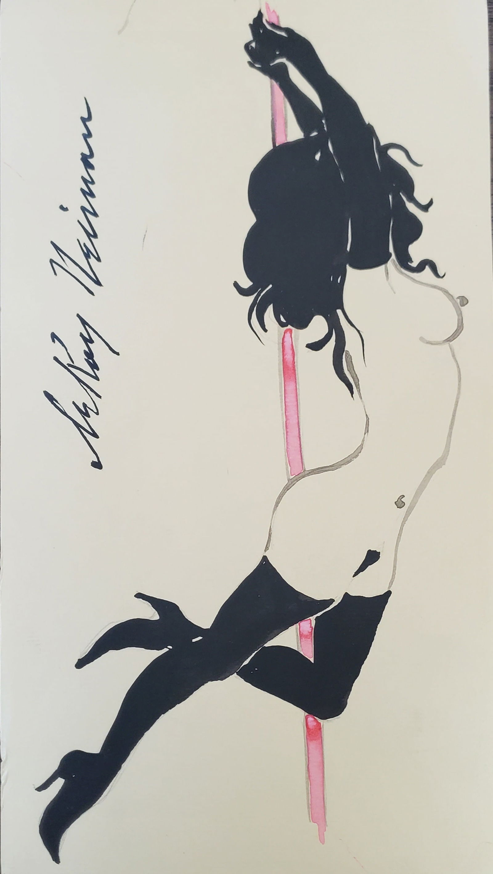 LeRoy Neiman, Playboy Femlin works the pole III, Original Signed Watercolor Drawing (1 of 2)