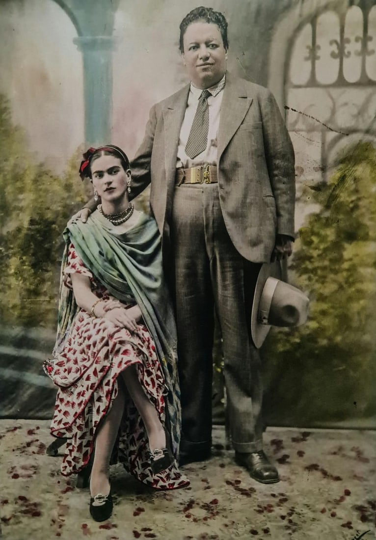 Frida Kahlo, Seated With Diego Rivera: Subject: Seated with Diego Rivera Subject/Title- Frida Kahlo Photos Type Of Print: Authentic Vintage Sheet Fed Photogravure/Heliogravure Date Of Print: 2021 Publisher: Taschen GmbH Paper: Medium weigh