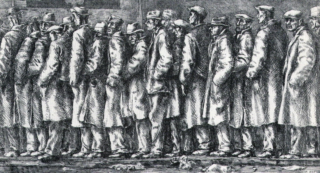 Reginald Marsh, Bread Line,1932: Artist: Reginald Marsh Title: Bread Line Date Of Negative: 1932 Type Of Print: Vintage Photogravure/Lithograph, Printed from the original plate Date Of Print: 1939 (82 years old print) Paper: Medium w