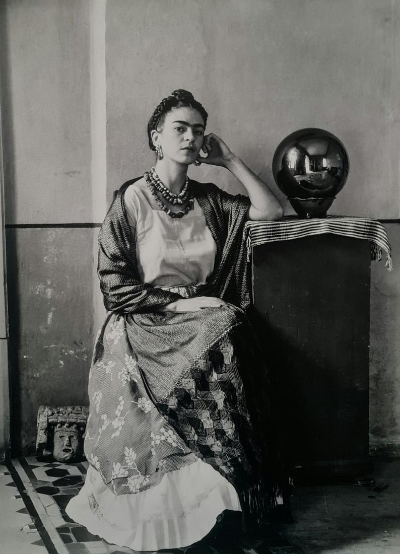 Frida Kahlo, Sitting With Ball: Subject: Sitting with ball Subject/Title- Frida Kahlo Photos Type Of Print: Authentic Vintage Sheet Fed Photogravure/Heliogravure Date Of Print: 2021 Publisher: Taschen GmbH Paper: Medium weight, clay