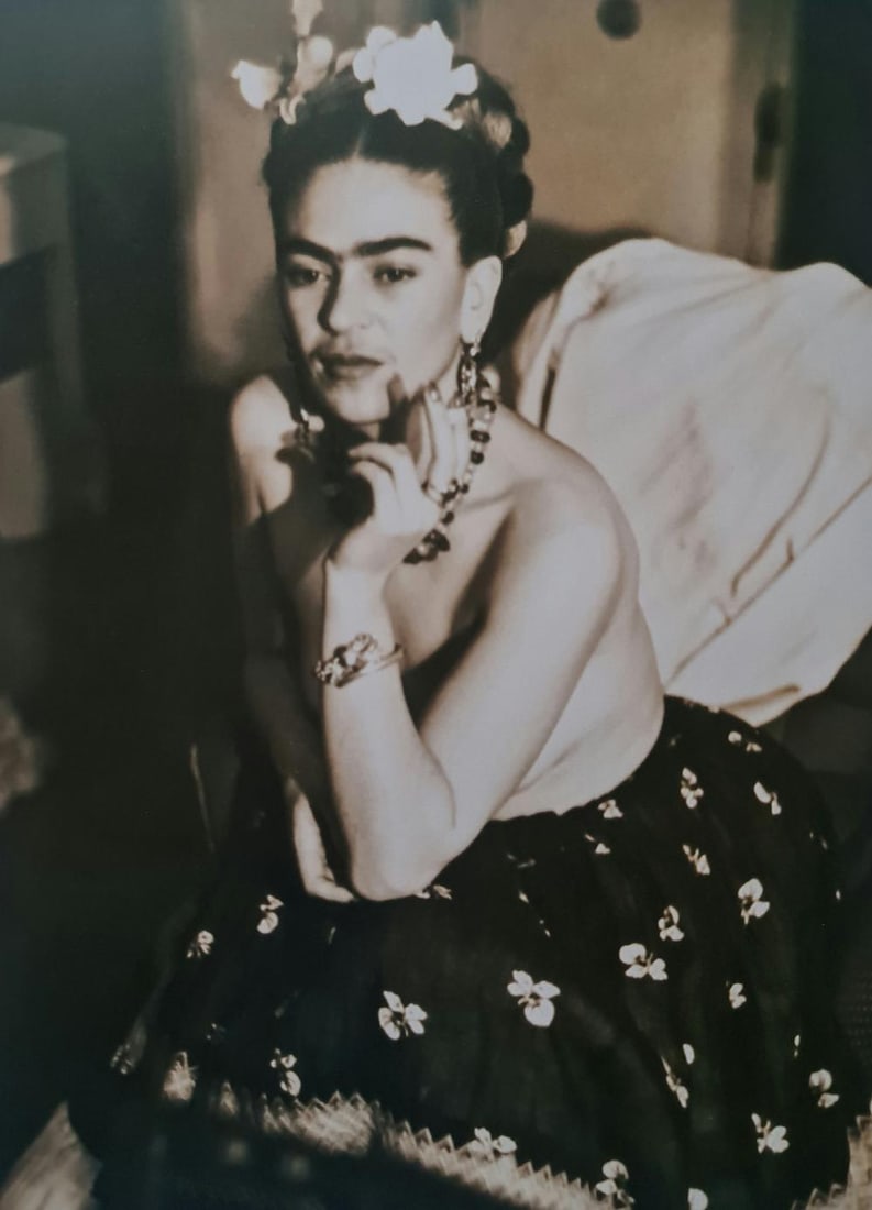 Frida Kahlo, Topless Seated: Subject: Topless seated Subject/Title- Frida Kahlo Photos Type Of Print: Authentic Vintage Sheet Fed Photogravure/Heliogravure Date Of Print: 2021 Publisher: Taschen GmbH Paper: Medium weight, clay co