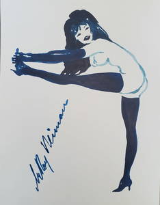 LeRoy Neiman, Playboy Femlin stretches her leg, Original Signed Watercolor Drawing