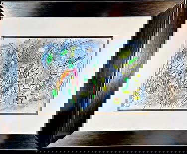 Roberto Matta Sans Titre Drawing on Print Hand Color H/Sig Certified Surreal ART: Artist: Roberto Matta Title: Sans Titre Drawing on Print, Hand Colored Medium: Drawing on Print with Hand Coloring Signed: Hand Signed Measurements: 11.8" x 16.5" Framed: 22.5" x 28" Certificate of
