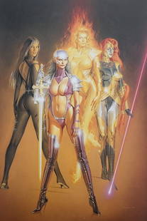 Hajime Sorayama, 'Untitled' (too hot to handle)' Large offset lithograph, 1993: Artist: Hajime Sorayama Title: 'Untitled' (to hot to handle) Medium: Ofset lithograph Year: 1993 Size: 14 x 9 Inces Matted Size: 20 x 16 Inches Condition: Excellent