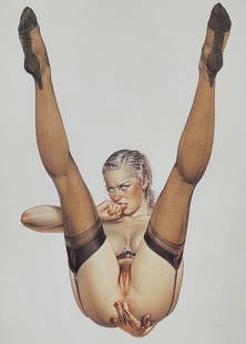 Hajime Sorayama, 'Untitled' (too hot to handle)' Large offset lithograph, 1993: Artist: Hajime Sorayama Title: 'Untitled' (to hot to handle) Medium: Ofset lithograph Year: 1993 Size: 14 x 9 Inces Matted Size: 20 x 16 Inches Condition: Excellent