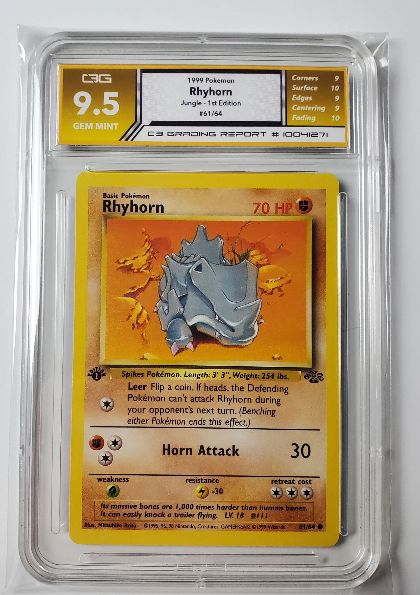 1st Edition Ryhorn 1999 Pokemon Card Gem Mint 9.5: 1st Edition Ryhorn 1999 Pokemon Card Graded- Gem Mint 9.5