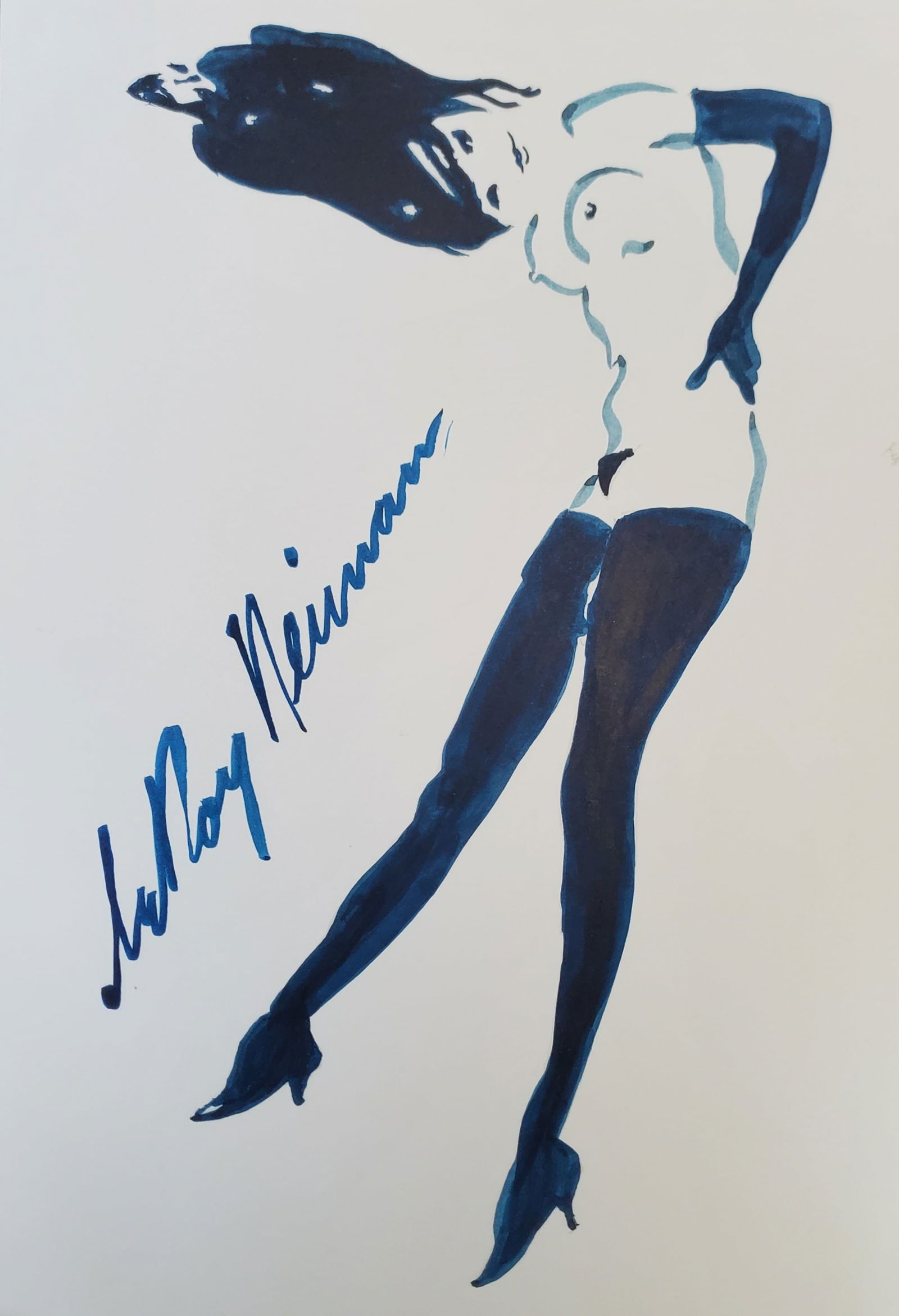 LeRoy Neiman, Playboy Femlin poses for you X, Original Signed Watercolor Drawing (1 of 2)