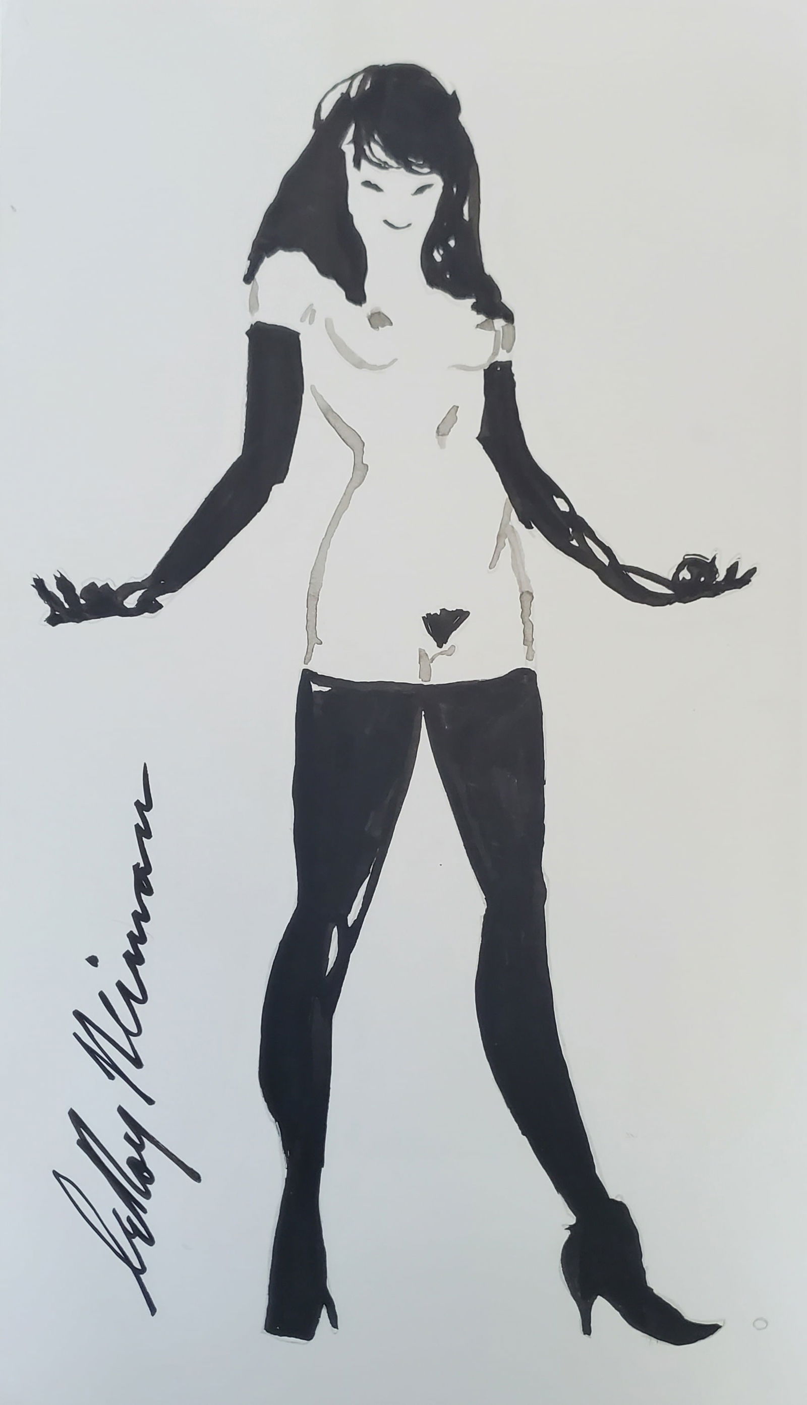 LeRoy Neiman, Playboy Femlin beckons you, Original Signed Watercolor Drawing (1 of 1)