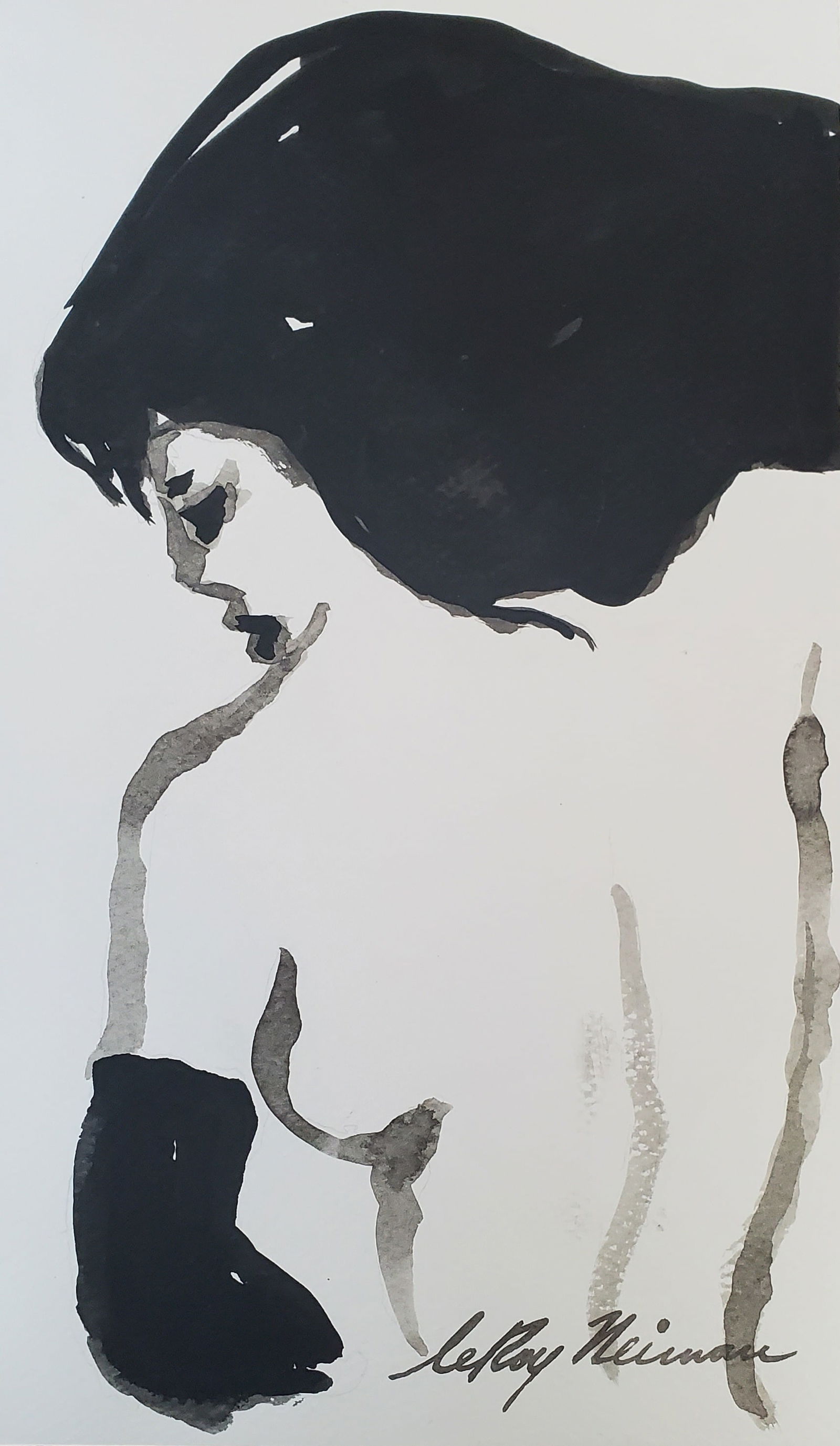 LeRoy Neiman, Playboy Femlin back profile III, Original Signed Watercolor Drawing (1 of 2)