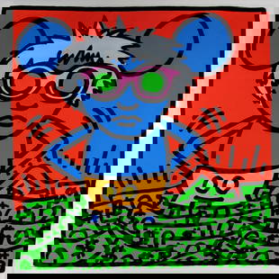 KEITH HARING ANDY MOUSE II, 1986 Silkscreen: KEITH HARING, ANDY MOUSE II, 1986 Silkscreen, not signed and numbered, Proof, Paper size 38 x 38 inches (96.5 x 96.5 cm) Images size 38 x 38 inches (96.5 x 96.5 cm) very good/excellent condition Prove
