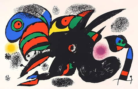 Joan Miro, ' XXe Siecle, No. 47' (1976) original lithograph: Joan Miro (1893-1983) L'Extreme Origine, 1976 Original lithograph in colors on wove paper, printed on one double page. Dimensions : Size of the sheet : 31 x 46 cm / 12.2 x 18 in. Published by editions