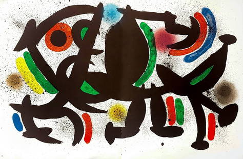 Joan Miro, 'litho I, VIII - 1975' original lithograph: Artist: Joan Miro Country: Spain Title: Untitled v1-4d Medium: Original Lithograph Marks: Not signed or numbered Size: Vellum Paper 12.50 x 19.50 inch, folded as issued Printed: 1970 by Mourlot, Franc