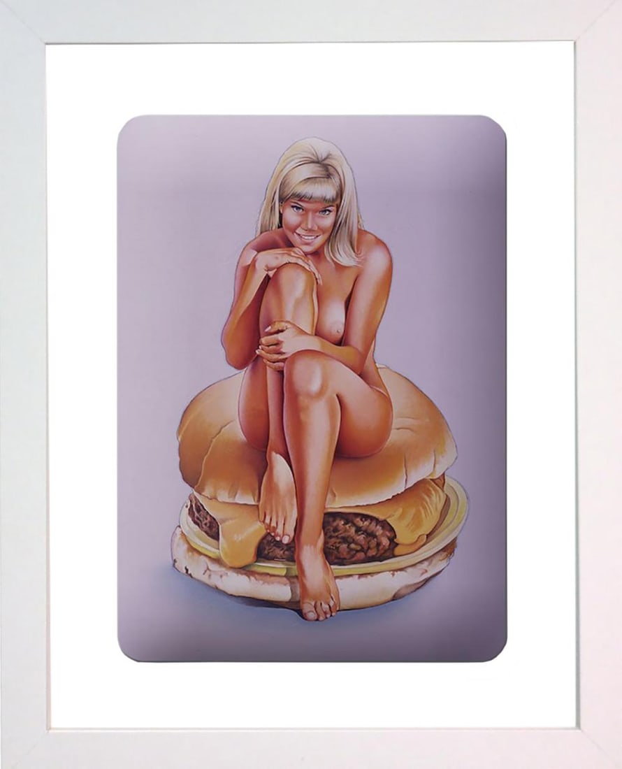 Mel Ramos, 'Barbiburger' 2006, Enamel print on aluminum, Framed: Artist: MEL RAMOS (American, b. 1935) Title: 'Barbiburger' Year: 2006 Enamel print on aluminum Image: 6 x 4 inches (15.2 x 10.2 cm) Framed: 14 x 12 inches Published by Galerie der Moderne, Mains, Germ
