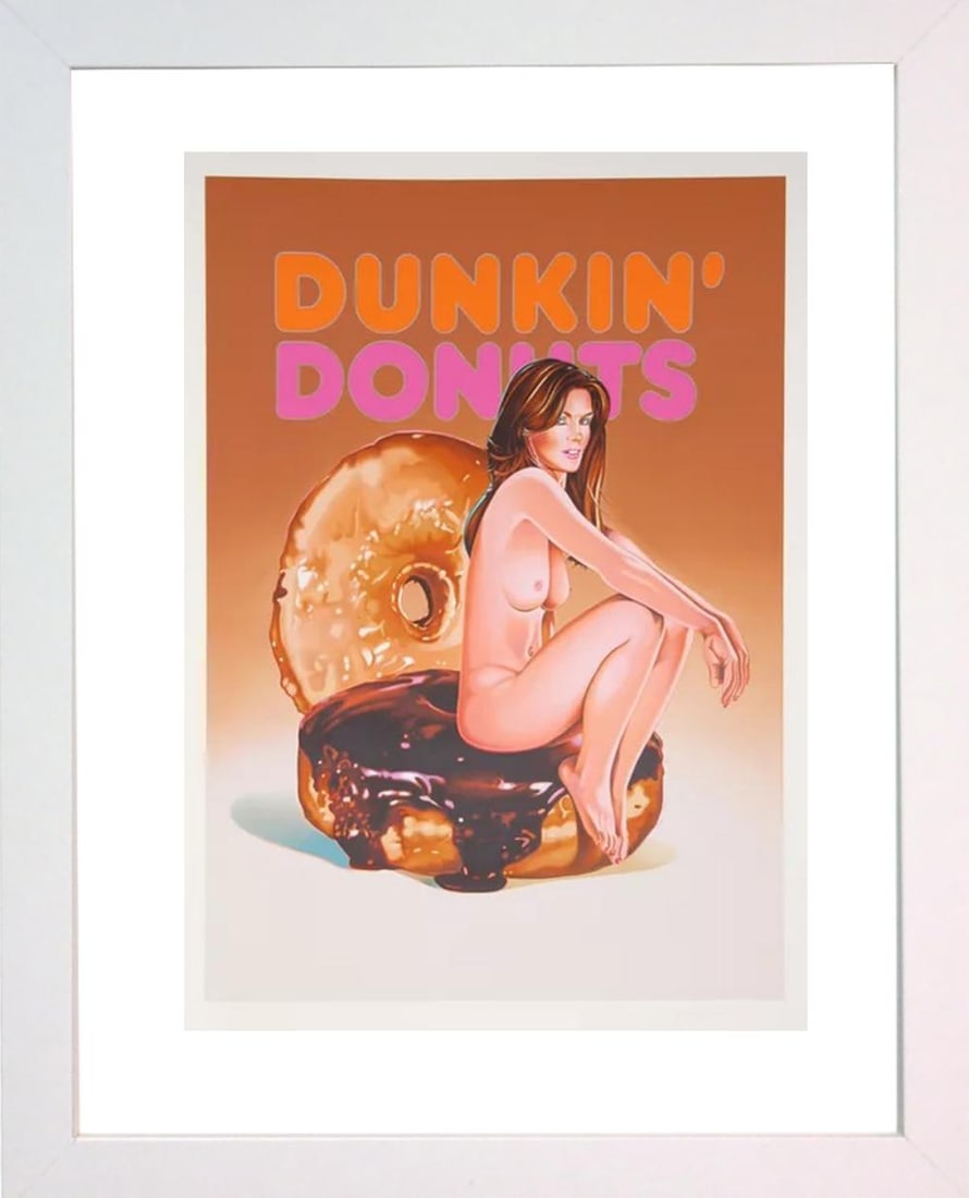 Mel Ramos, 'Dunkin' Donuts' 2006, Enamel print on aluminum, Framed: Artist: MEL RAMOS (American, b. 1935) Title: 'Dunkin Donuts' Year: 2006 Enamel print on aluminum Image: 6 x 4 inches (15.2 x 10.2 cm) Framed: 14 x 12 inches Published by Galerie der Moderne, Mains, Ge