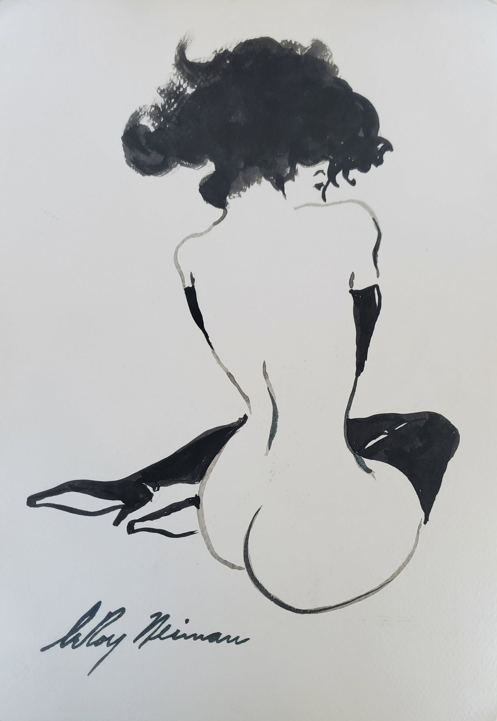 LeRoy Neiman, Playboy Femlin looks at you coyly, Original Signed Watercolor Drawing: Artist: LeRoy Neiman Title: Playboy Femlin Medium: Watercolor on Paper Subject: Playboy Magazine Femlin Condition: Very Good Size: 11.75 x 8.25 Condition: Very Good - Excellent