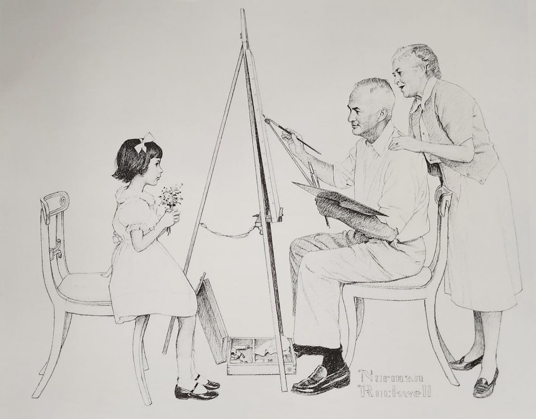 Norman Rockwell, 'Grandfather Painting Granddaughter', American Family Life Porfolio Lithograph, (1 of 1)
