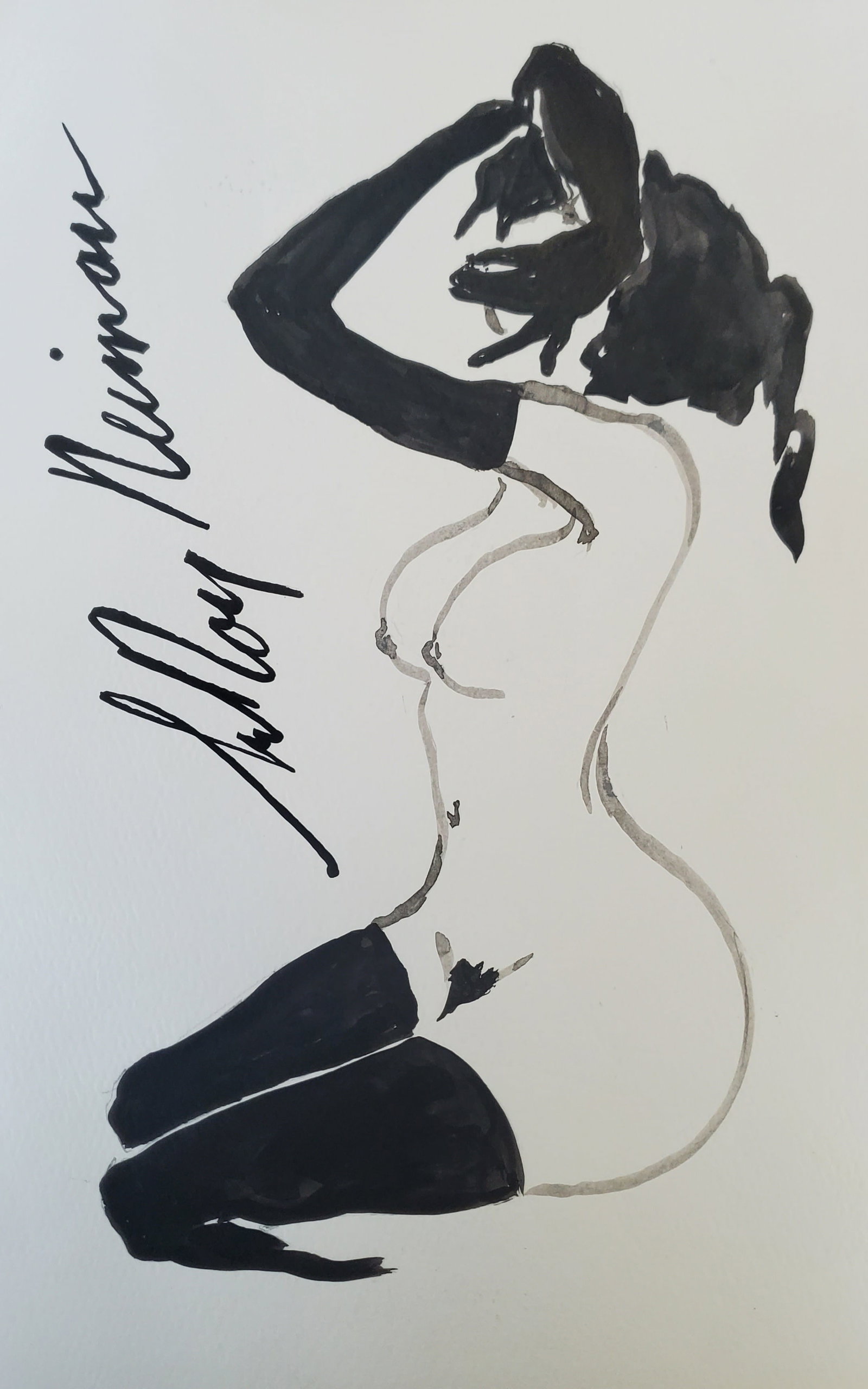 LeRoy Neiman, Playboy Femlin poses for you VII, Original Signed Watercolor Drawing: Artist: LeRoy Neiman Title: Playboy Femlin Medium: Watercolor on Paper Subject: Playboy Magazine Femlin Condition: Very Good Size: 11 x 6.75 Condition: Very Good - Excellent