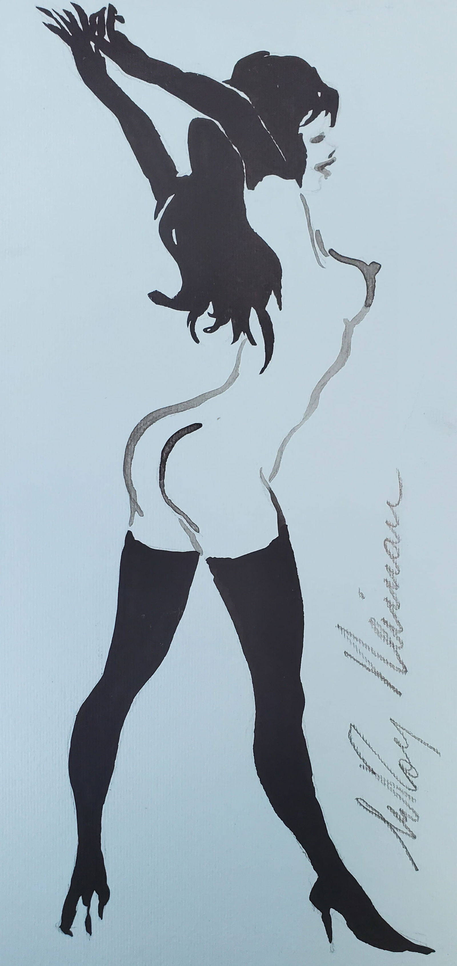 LeRoy Neiman, Playboy Femlin poses for you IV, Original Signed Watercolor Drawing (1 of 2)