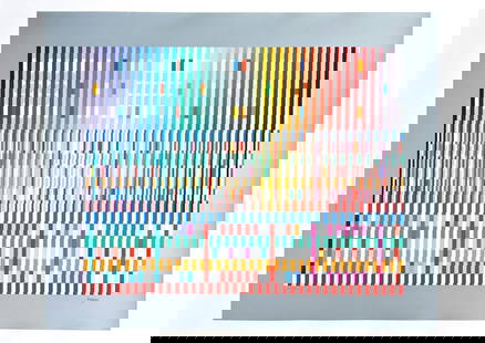 Yaacov Agam 'Thanksgiving' (Light)' Serigraph, Signed & Numbered, Publisher Coa: Artist: Yaacov Agam. Title: "Thanksgiving' (light)" Limited Edition Print: Serigraph on Paper Edition Size: 54 Size: 27 in x 34 in. Hand Signed and numbered by the artist INCLUDED THE ARTWORK IS IN GO